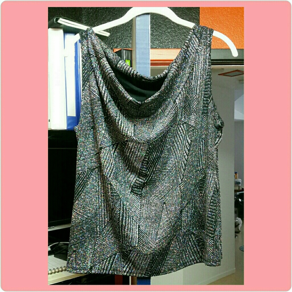 Glittery multi-color draped stretch top Sz 2X